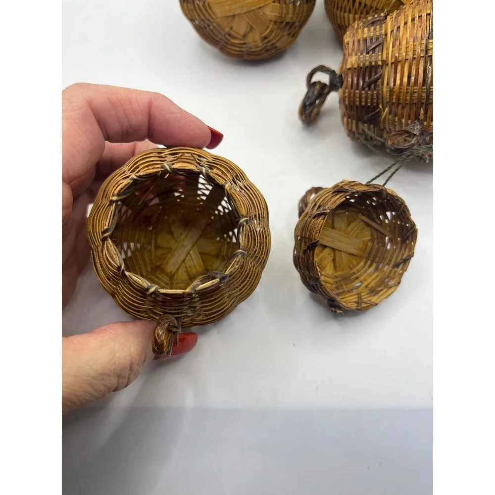 Set of 4 Mini Woven Baskets Trinket‎ Boxes Hinged Lidded